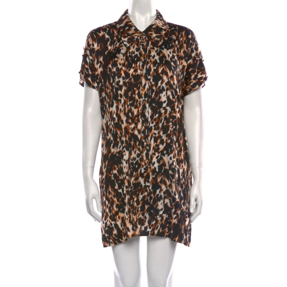 St. John Cheetah Silk Collared Tunic Dress